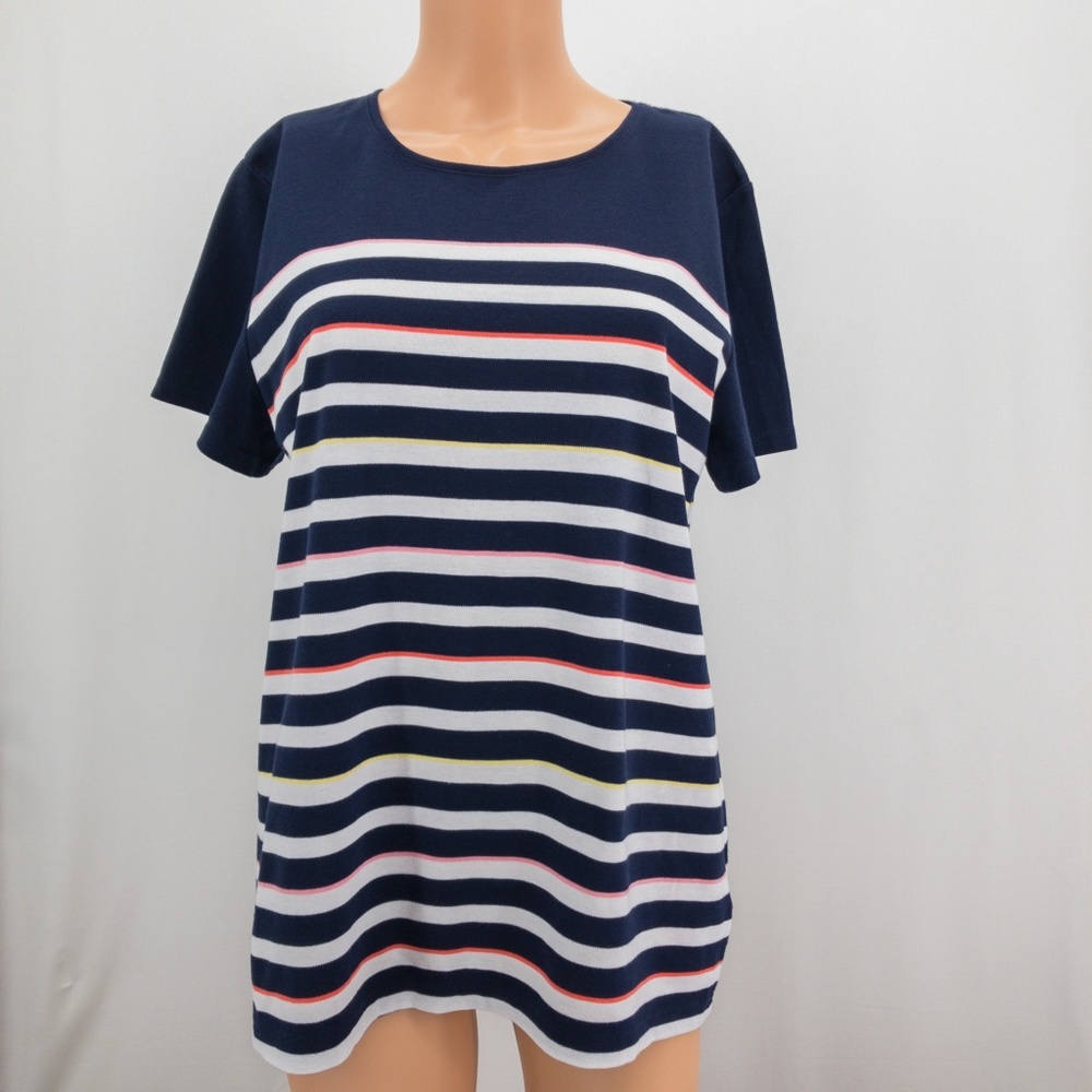 Croft & Barrow Short Sleeve Classic Tee Womens Size XL  Navy Stripes EUC